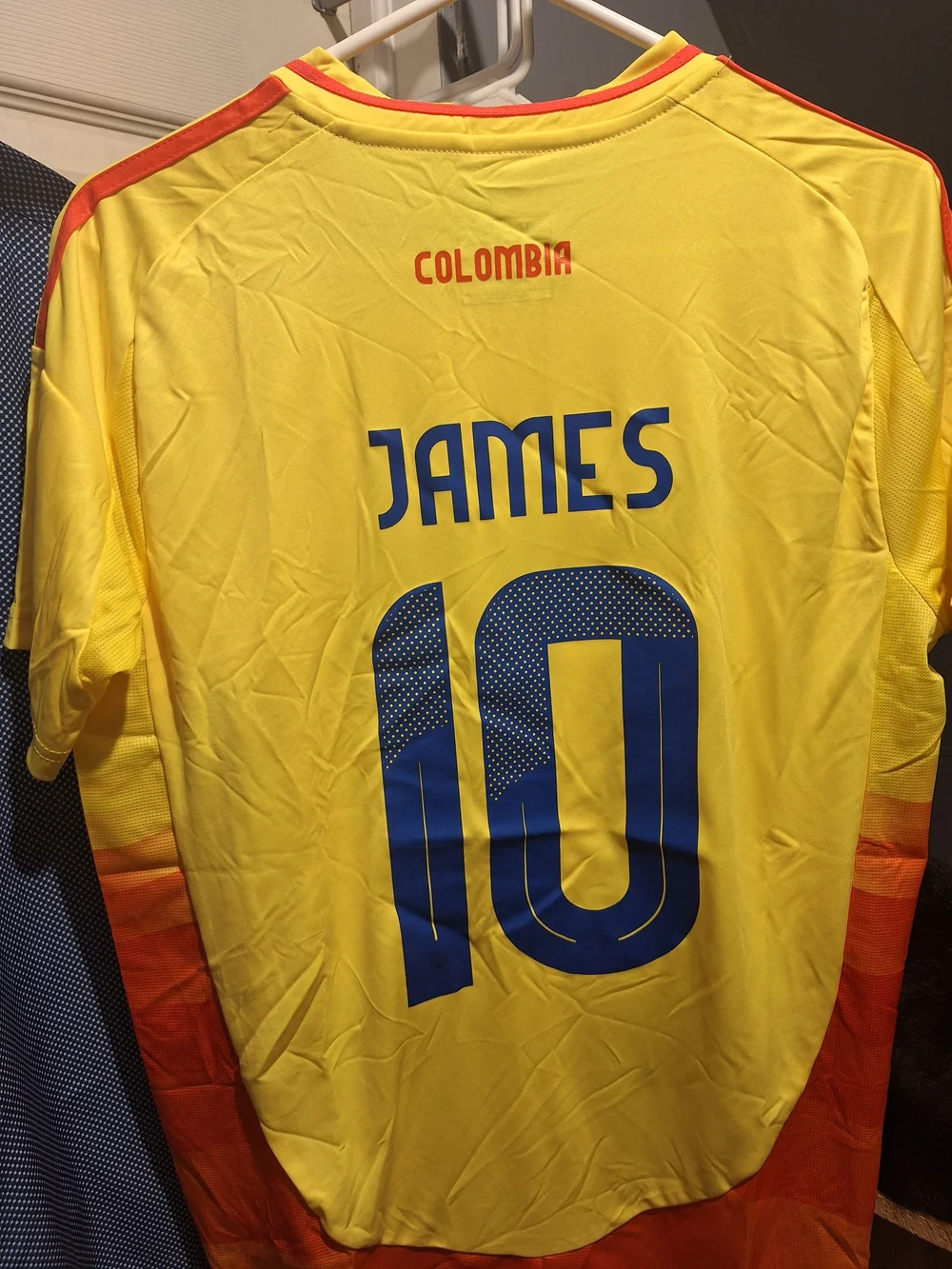 adidas Yellow and Red Men's Football Jersey with Blue Number 10